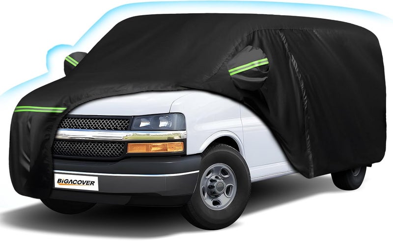 BIGACOVER Car Cover for Express Van/GMC Savana Cargo Van 1500/2500/3500 1996-2025 (SWB), 420D Sun Heat Protection Outdoor Full Car Covers with Driver Side Zipper Windproof Heavy Duty Protection - Image 1
